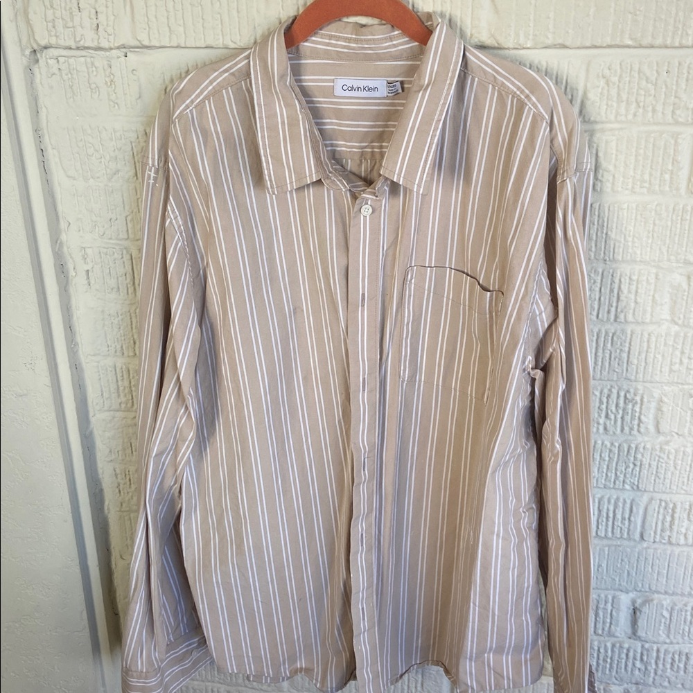 Calvin Klein Tan and White Striped Shirt